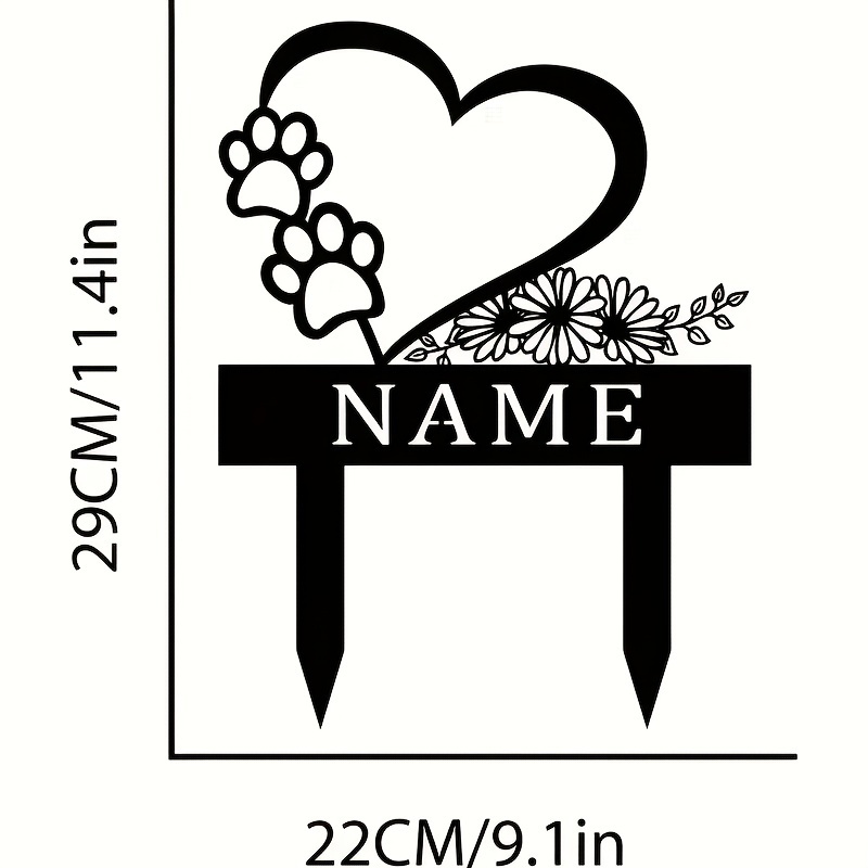 Image of Custom Dog Memorial Heart With Paw Print - Personalized Marker & Garden Stake, Vintage Style Outdoor And Home Decor Gift