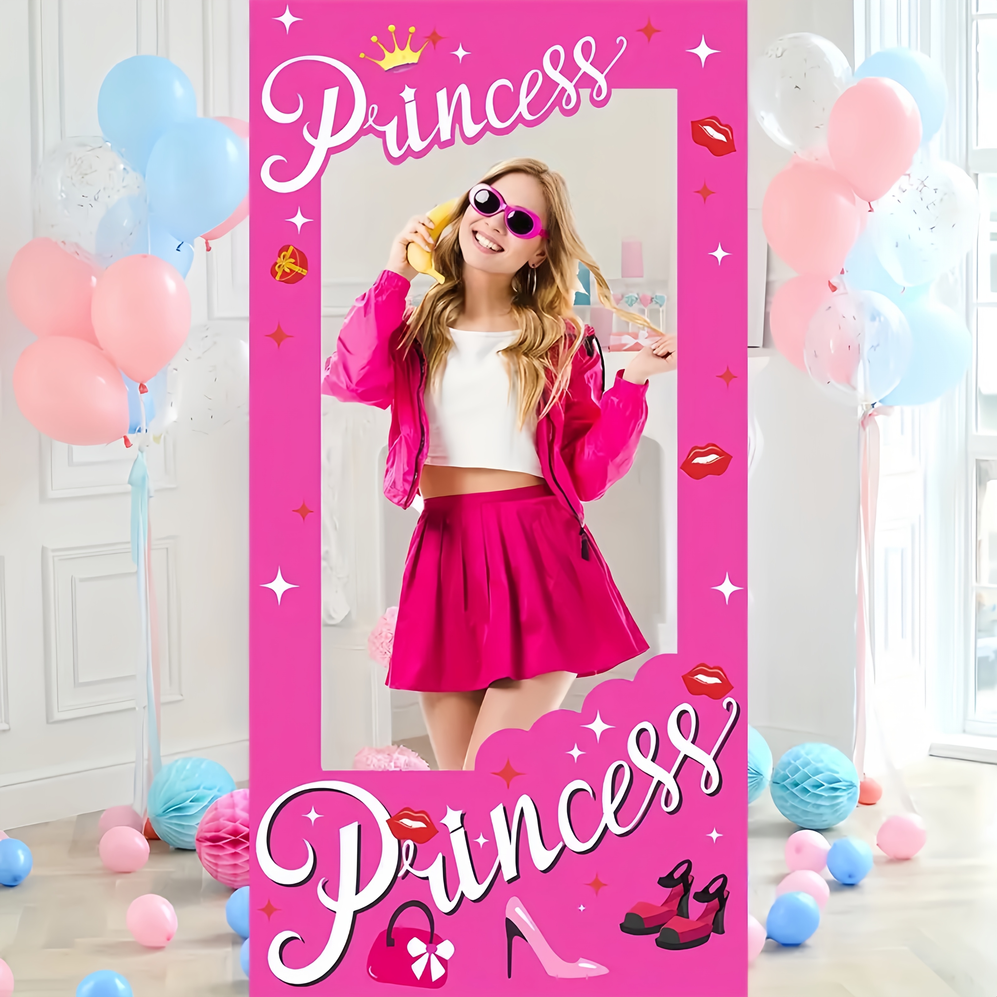 1pc ピンクのプリンセスフォトブース 誕生日 結婚式 テーマ