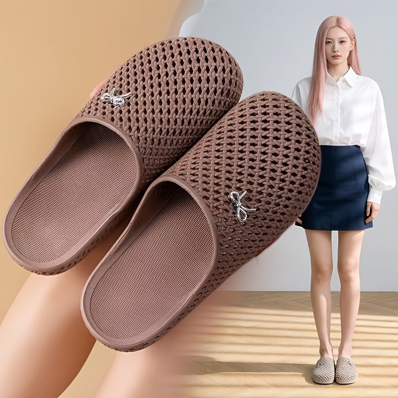 TEMU Summer Breathable Hollow Bag Head Cool Slides, Hole- Shoes, Women's Soft Sole Home Versatile Outdoor Bow Lazy Shoes, Women Shoes