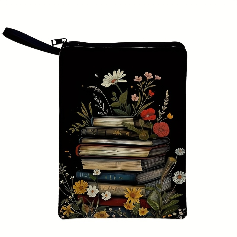 TEMU Vintage Stationery Shop Cover - Double-sided Printed With Zipper Closure, Detachable Strap & Pocket - Literary Theme Gift For Readers, Book