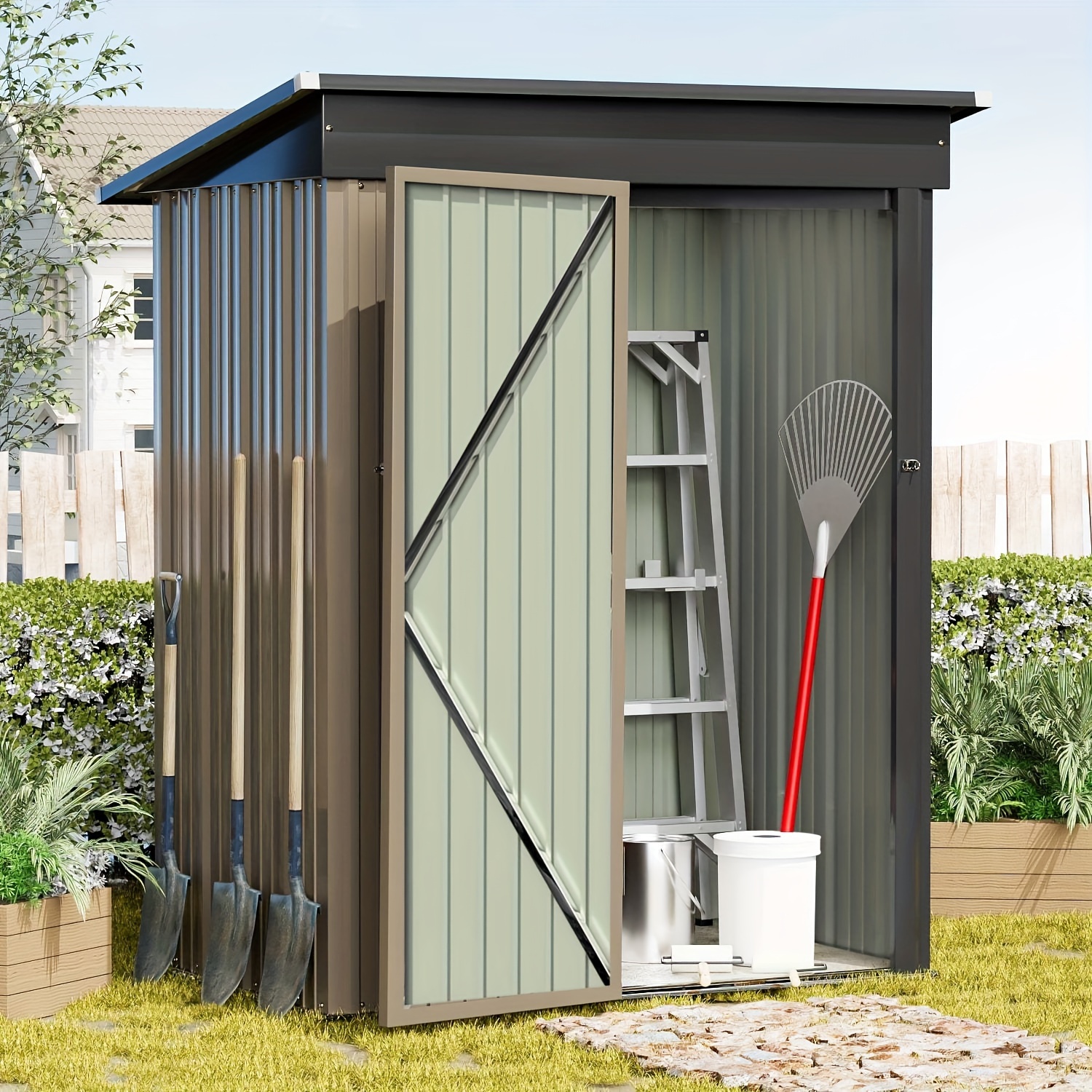 

5×3 Ft.patio Metal Shed, Lockable Garden Shed