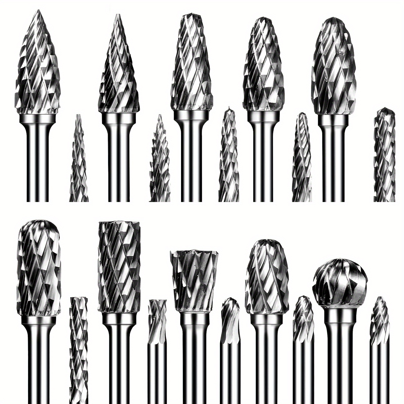 

20pcs Carbide Burr Set Compatible With Rotary Tool 1/8" Shank, Cutting Carbide Burr Sets For Rotary Tool, Double Cut Rotary Burr Set For Metall Carving, Engraving, Drilling, Polishing