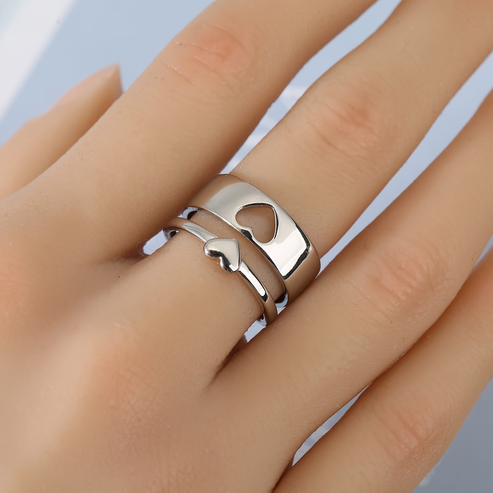 Unisex Copper Glossy Heart Personalized Adjustable Ring