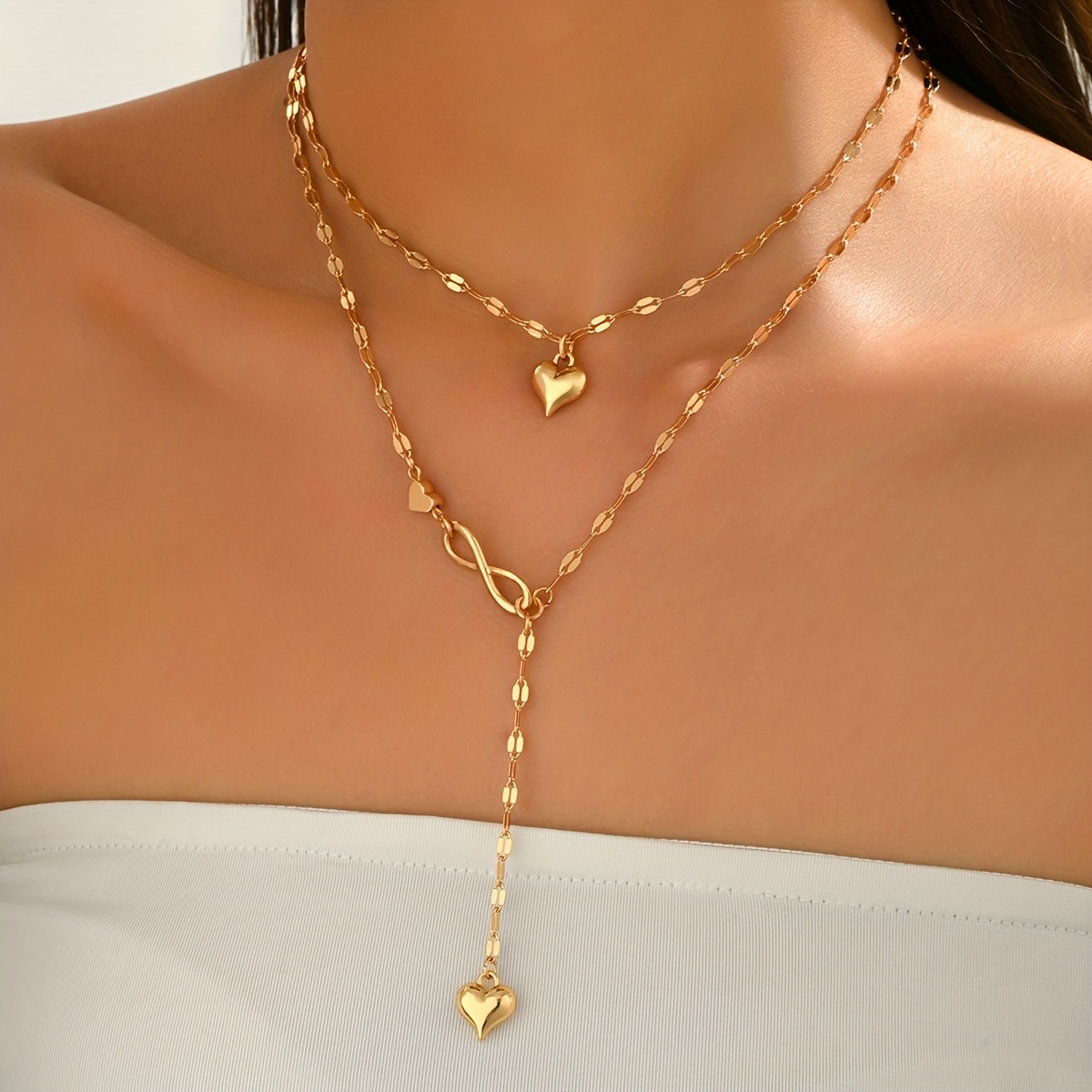 2pcs Women's Layered Heart & Infinity Pendant Necklace Set