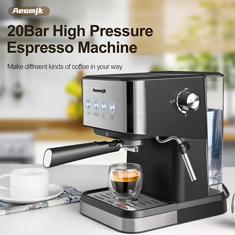 Aeomjk Semi-automatic Espresso Maker With 20-bar Extraction And Milk Frothing System For Lattes And Cappuccinos