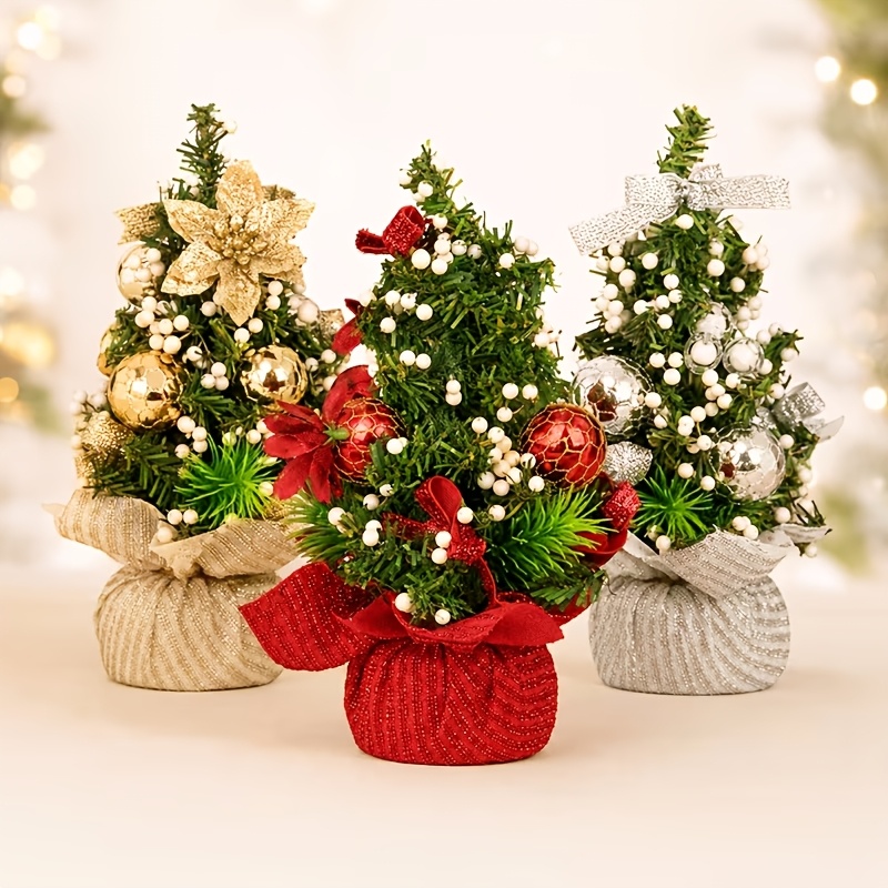 TEMU Set da 3 pezzi di ornamenti da scrivania ad albero di Natale, mini alberi di Natale finti con aghi di pino e bianche, nessuna installazione