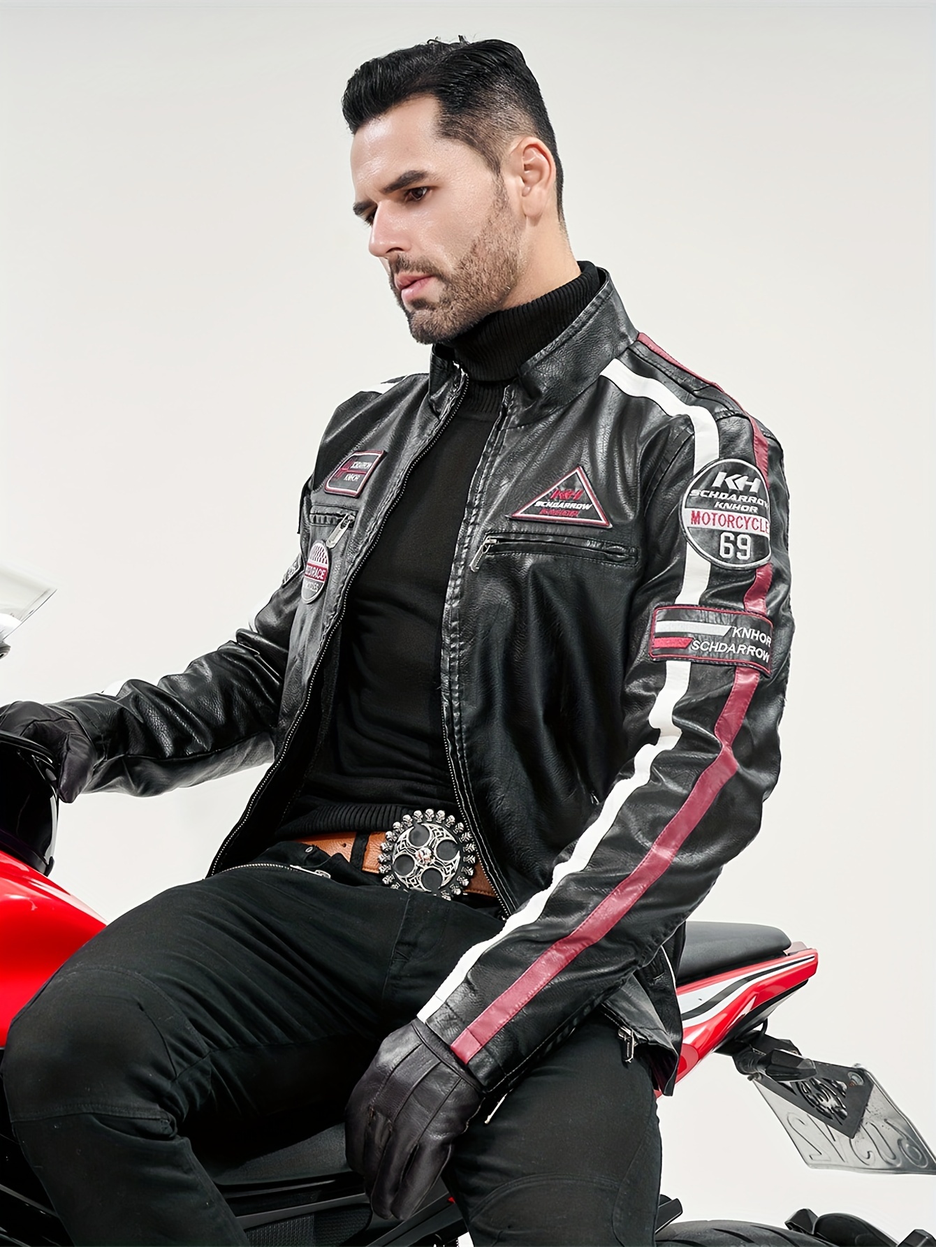 men's jacket motorcycle racing suit pu clothes contrast