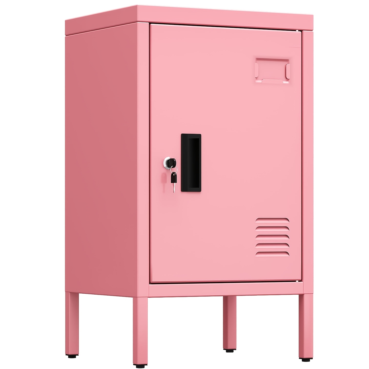 24.4" H Metal Lockers, Compact Locking Cabinet Featuring Adjustable Shelves For Home, Office, Or School Use, Assembly Needed, In Black And Pink