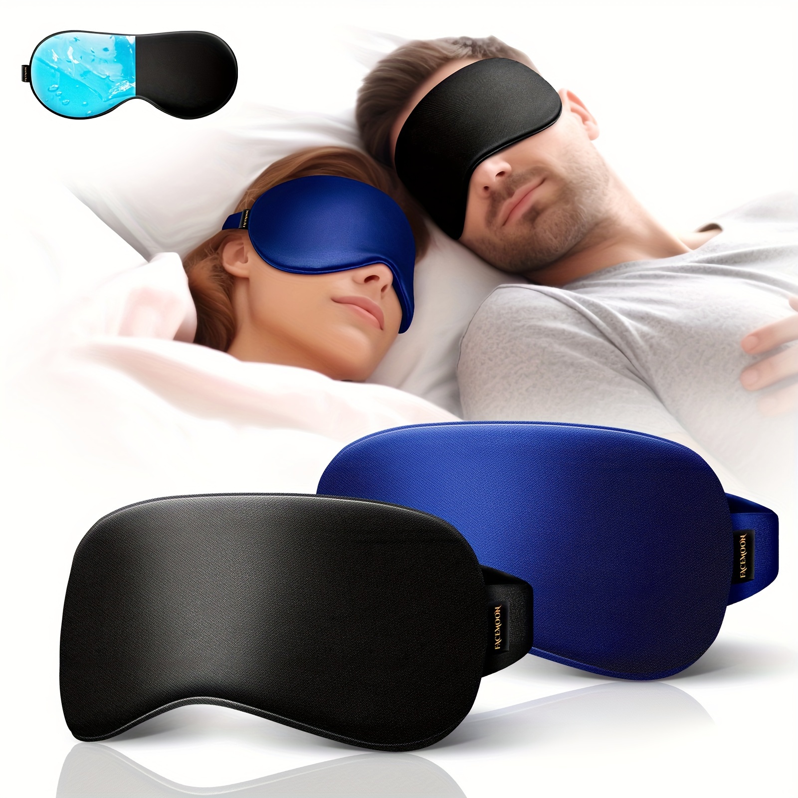 

Sleeping Mask For Women Men - 2 Pack, Weighted Sleep Mask For Dry Eyes, Microwavable Gel, Relieve , Reusable Hot&cold Gel Eye Mask, Soft Silk, Night Shifts, Travel, And Airplane (black, Blue)