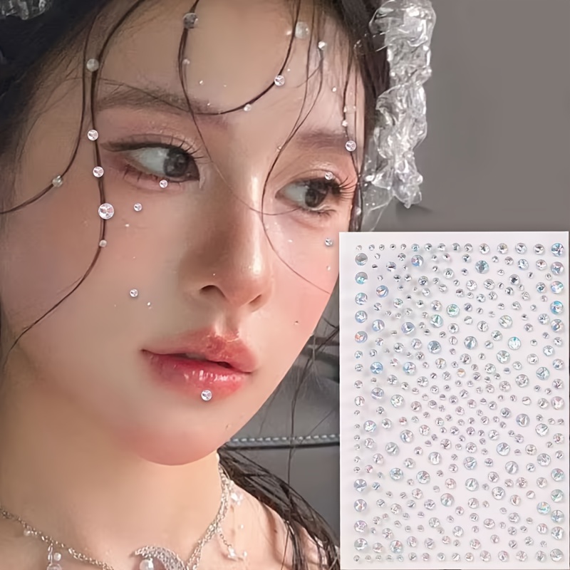TEMU 650 stuks strass stickers, haaraccessoires synthetische edelsteen patches, transparante glanzende gezicht strass stickers, geschikt voor haar,