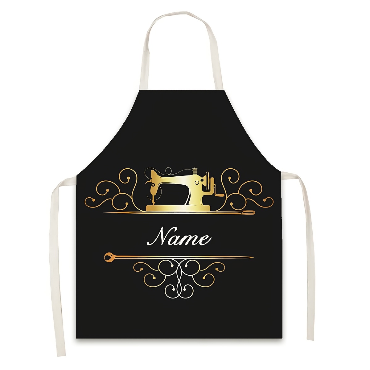 TEMU 1pc (customizable), An Apron That Personalized With A Name Or Slogan, Featuring An Elegant Golden Sewing Machine Pattern Print, Perfect For