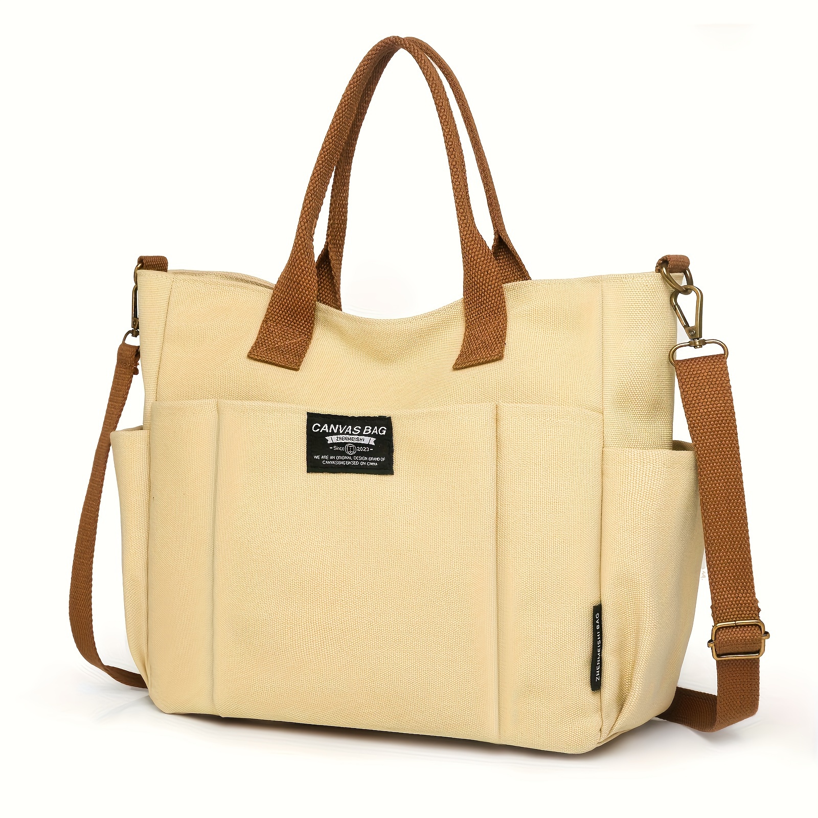 

Canvas Tote Bag For Women, Durable Multipurpose Shoulder Handbag With Adjustable Strap, Multi Pockets Crossbody Bag