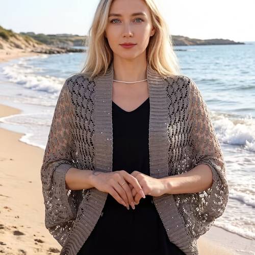 2026 cross border new sequin sleeve shawl shawl fashionable new elegant shawl air conditioning cover up silky fiber fabric thin outerwear