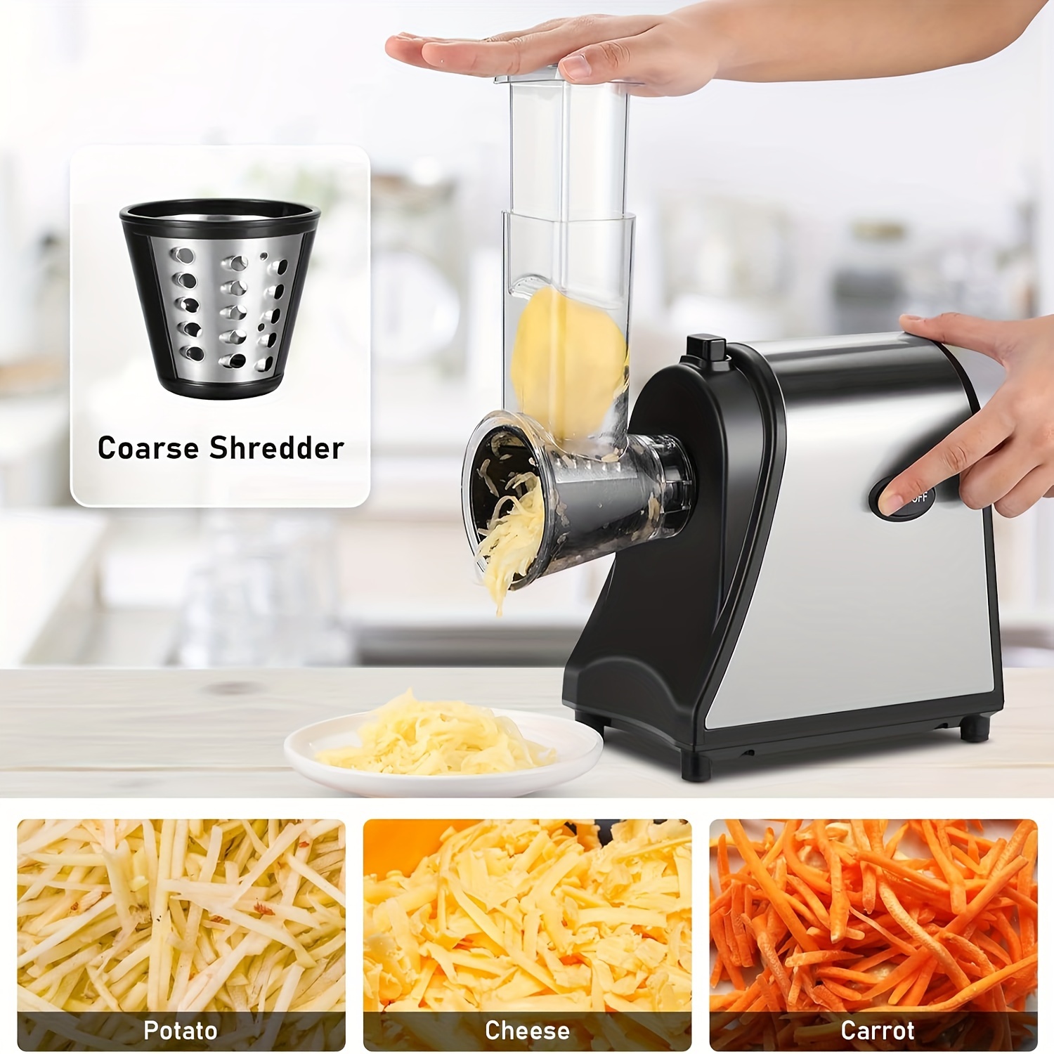 Electric Vegetable Graters Professional Salad Maker, Electric Slicer Shredder Graters for Kitchen, Gratersr/Chopper/Salad ,Electric Salad machine for VEVOR Electric Cheese Grater Salad Maker, 250W Salad Shooter