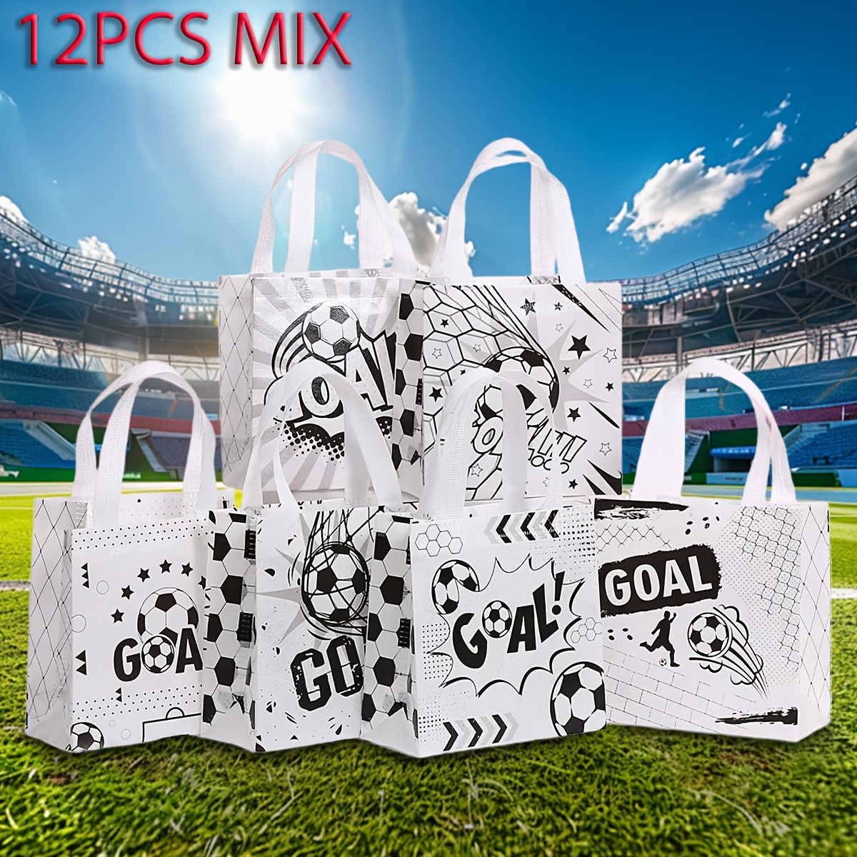 TEMU Gift For Her/him 12pcs Non-woven Fabric Soccer Tote Bags, Shopping Bags, Foldable Storage Bags For Takeout Packaging, Retail Shopping Apparel