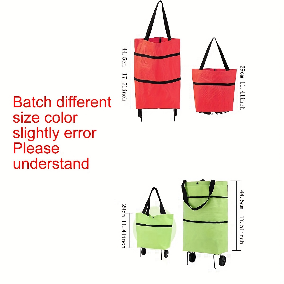 1-3pcs Foldable Large Capacity Shopping Cart with Wheels - Red, Durable Plastic, Leak-proof, Multi-compartment Shopping Cart for Groceries etc., Foldable