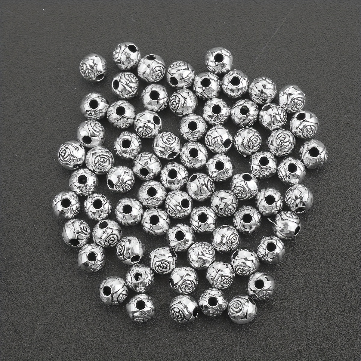 Image of 100pcs 4mm Small Rose Spacers Beads - Alloy Separators, Rosettes & Spherical Beads For Making, Necklace, Bracelet, Earring Crafting - Compatible With Beading Supplies, 4mm Hole For Accessories