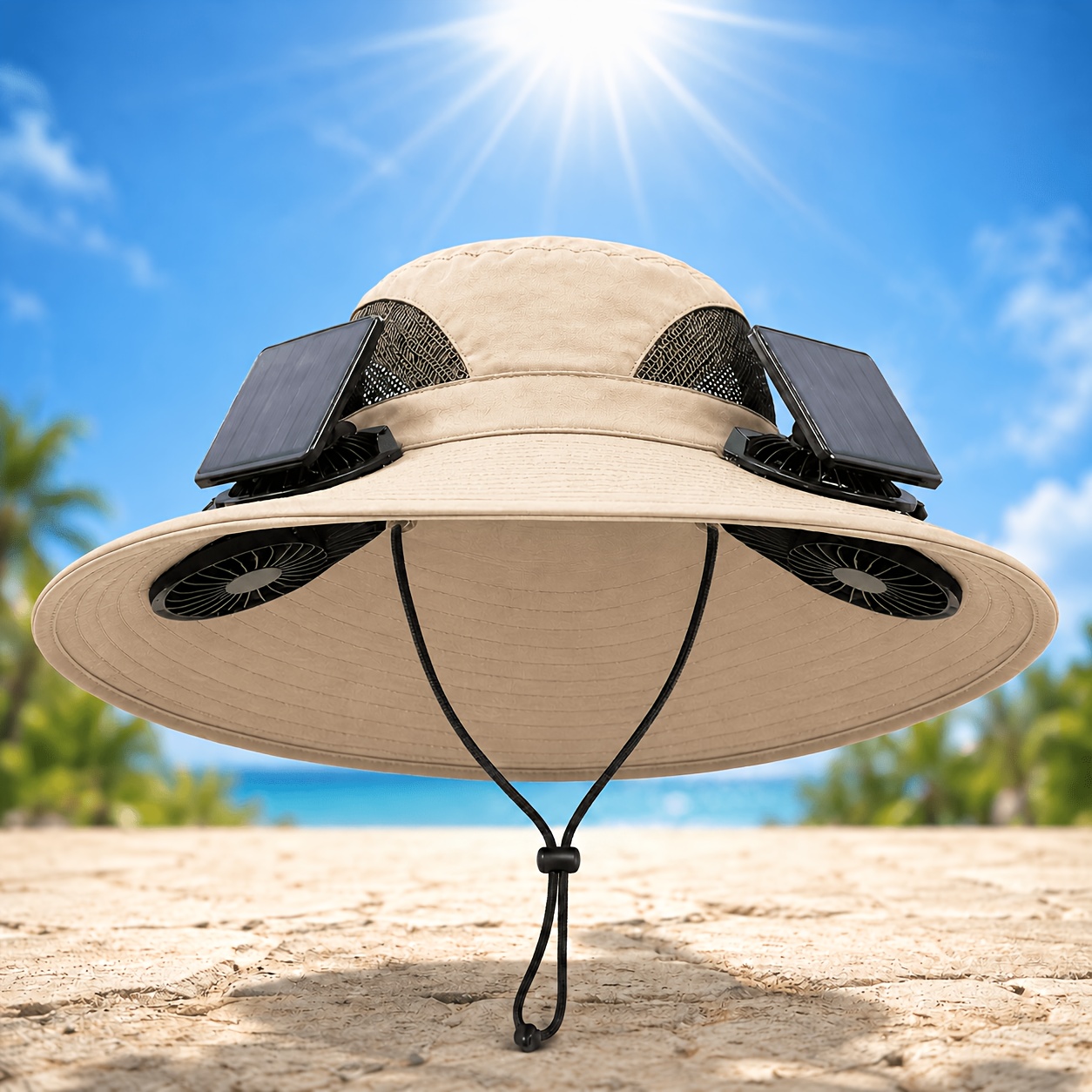 TEMU Solar Fan Hat: With 2 Detachable Cooling Fans, This Wide-brimmed Sun Hat Provides Effective Sun Protection While Remaining Cool And Breathable,