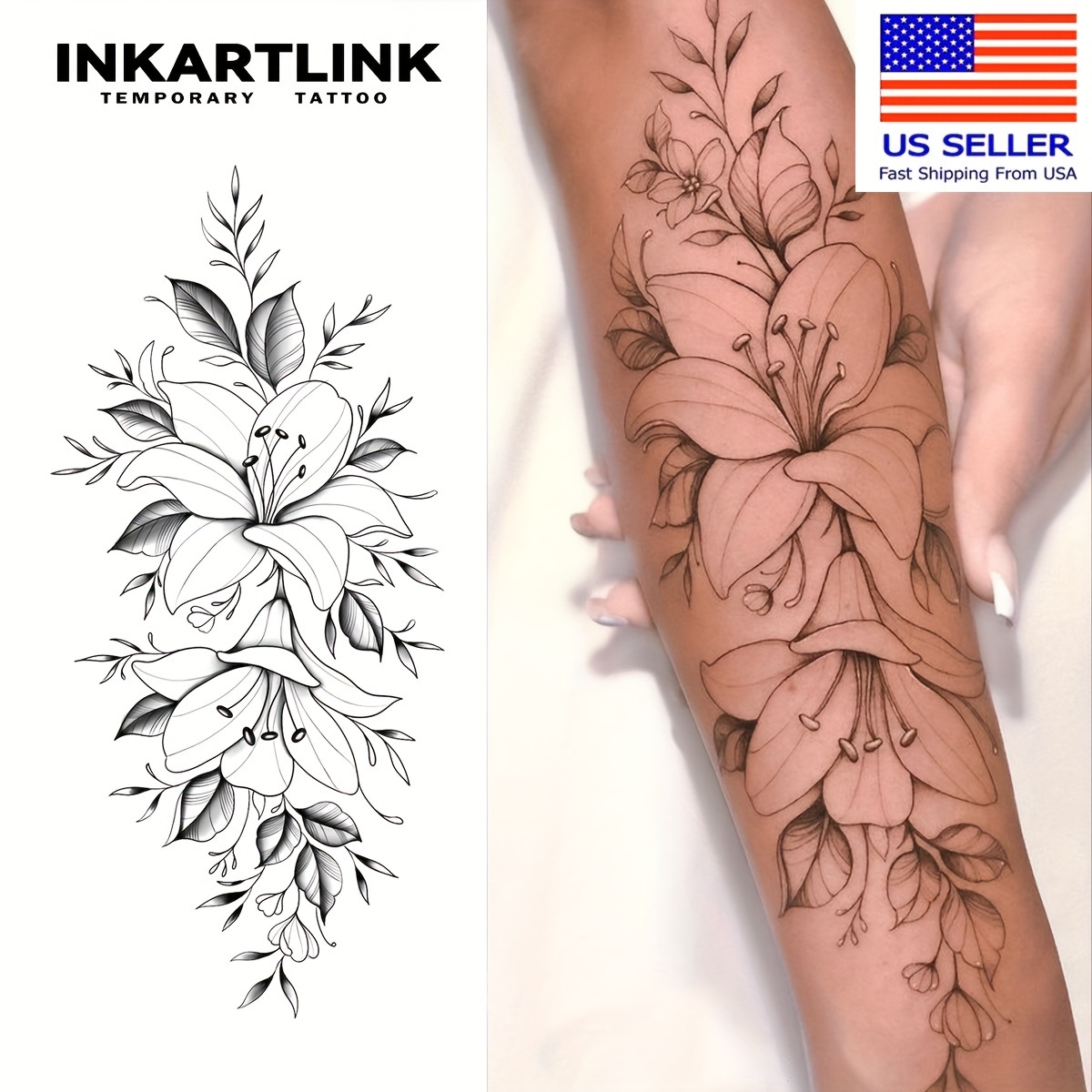 

2 Sheets Large Semi Permanent Tattoo, Adult Art Design Temporary Tattoos, Lasts 1-2 , Waterproof, Realistic Look, No Adhesive, No ()