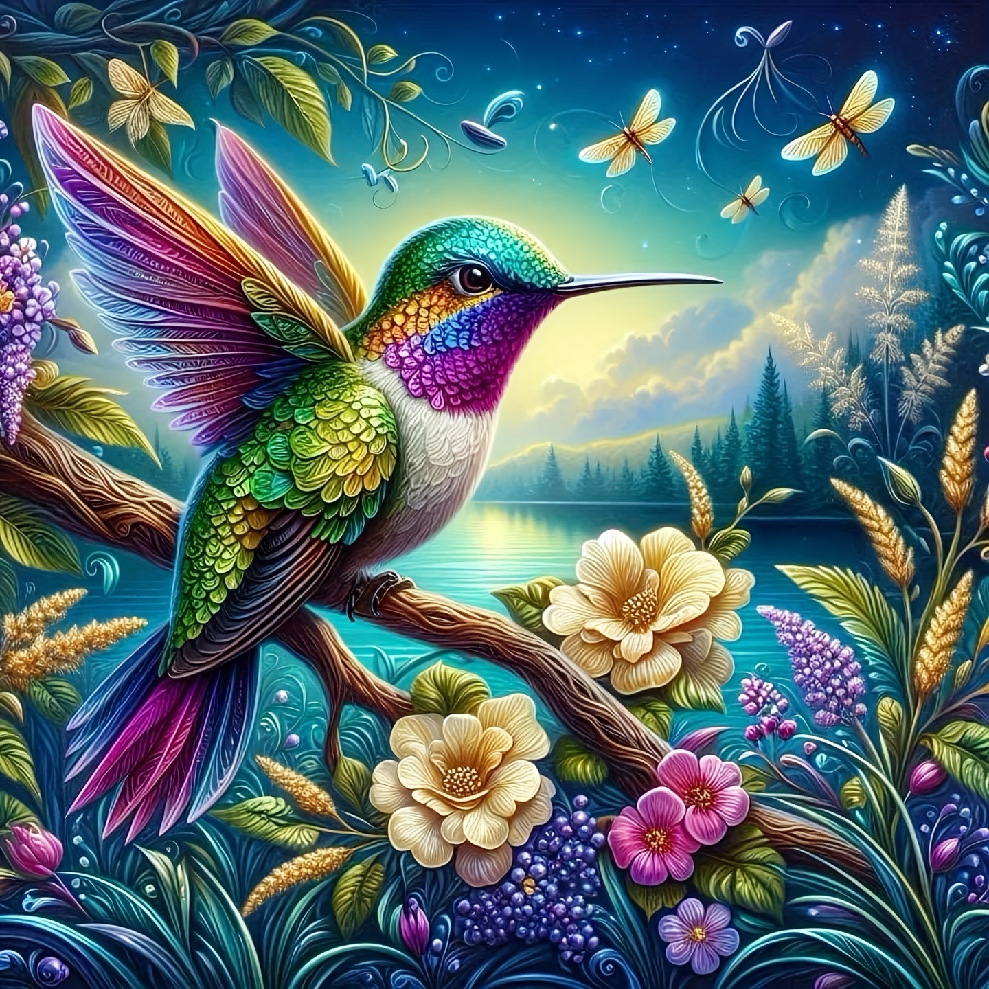 Diamantes Kits De Arte De Diamantes De Colibrí Para Adultos, Kits De Pintura De Diamantes De Flores De Pájaros Para Adultos, Principiantes, Bricolaje 5D Redondo Completo Kit De Manualidades Para Decoración De