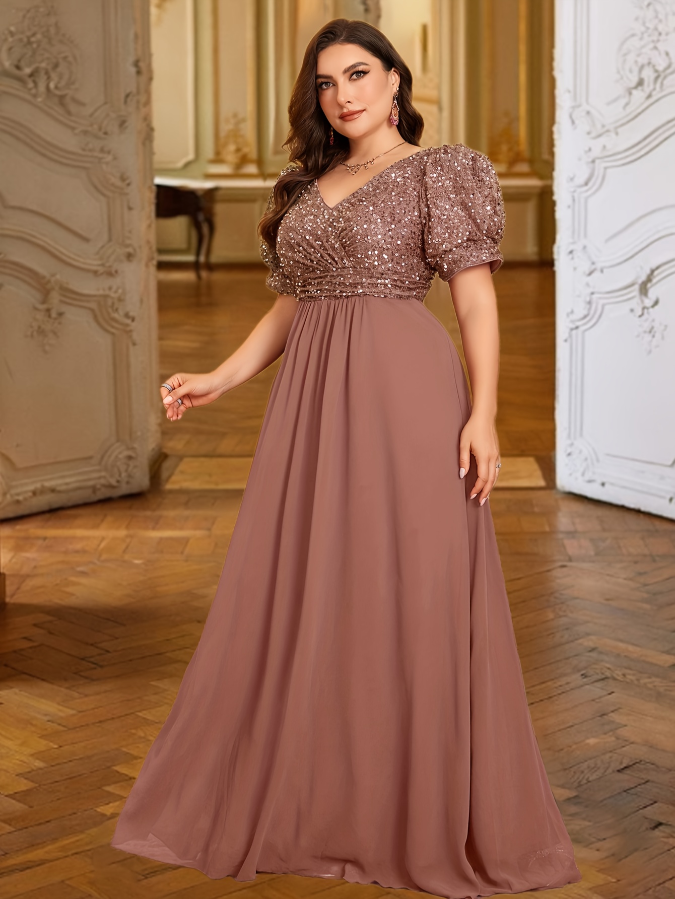 sachin and babi light blue dress Scoop Neck Chiffon Flutter Sleeve Embroidered A-line Dress – Camille La Vie main image 1