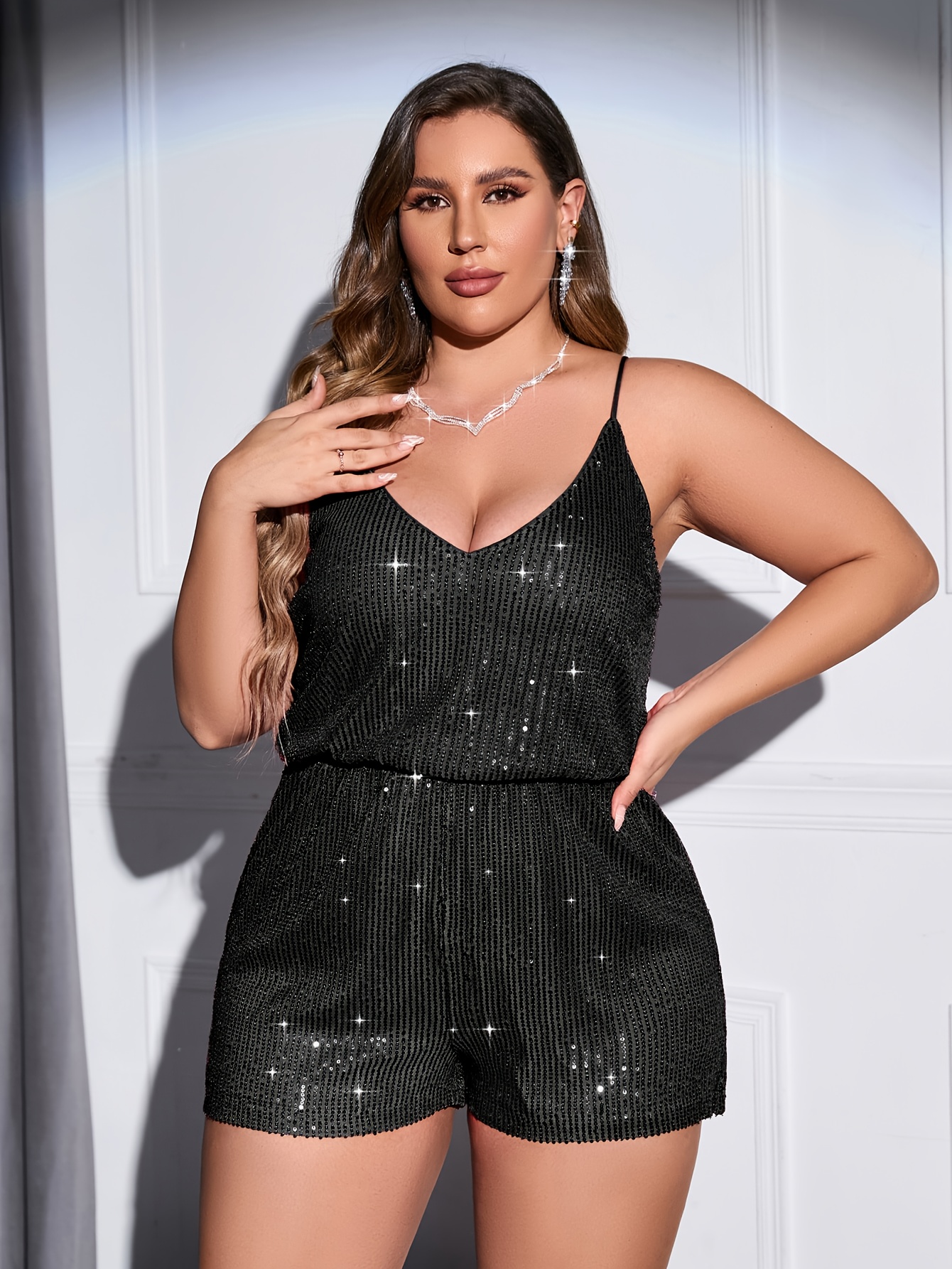 plus size sequin jumpsuit elegant sleeveless long formal Temu