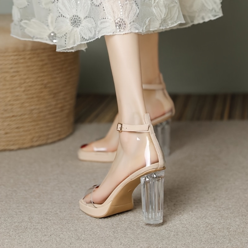 Women's Summer Party Carnival, Holiday, Casual, Vacation Leisure Gathering Fashion Transparent Square Head Thick Heel Stable Not Tired Feet High Heels