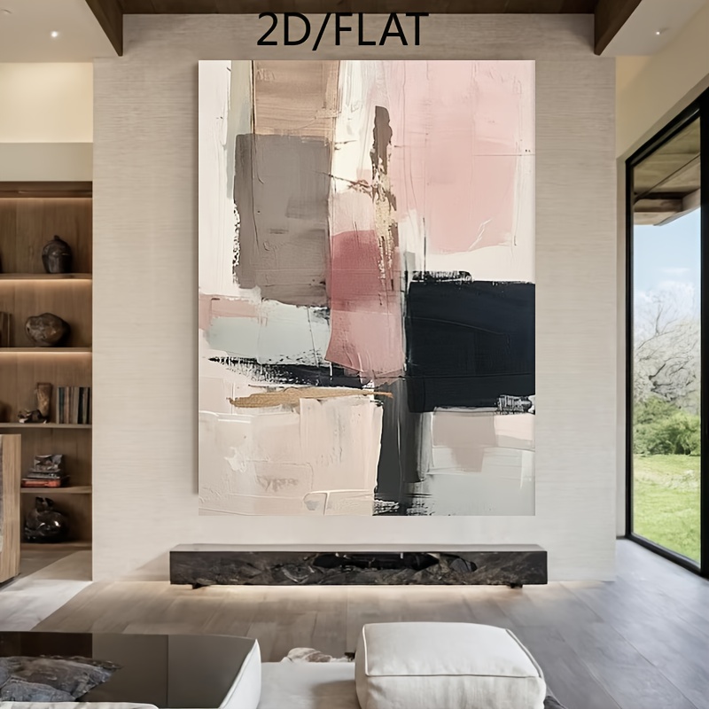 TEMU 2d Flat, 2d Flat 2d/flat Modern Abstract Wall Art Hand-painted Oil Painting - Large Pink-beige Canvas Painting, Minimalist Color , Perfect For