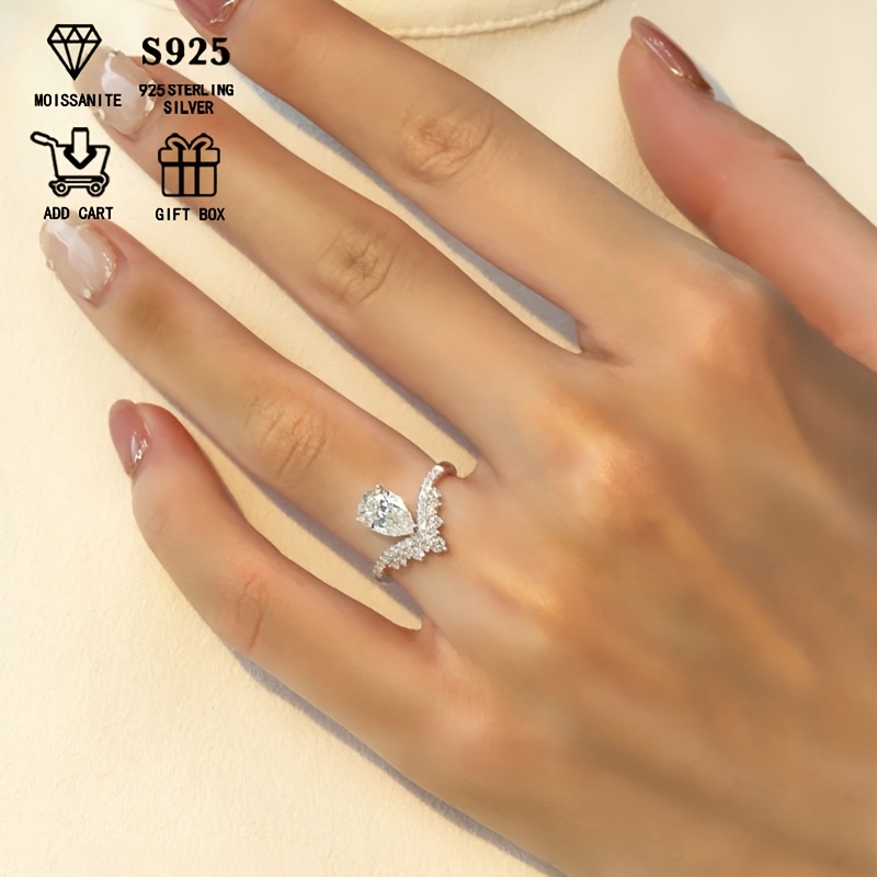 2ct Pear Moissanite Engagement Ring Hypoallergenic 925 Silver
