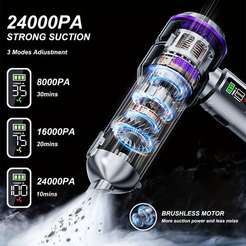 2026 new 100w high power cordless handheld vacuum 24000pa powerful suction car vacuum 4 in 1 lightweight vacuum blower led display usb 2 5 hour fast charge built in light adjustment santa christmas gift