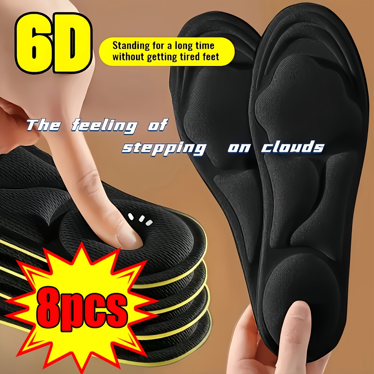 TEMU 4 Paires de Semelles d'Été pour Femmes en Mousse à Mémoire de , Coussinets de Soutien de la Voûte Plantaire, Semelles de Chaussures de Sport 6D,