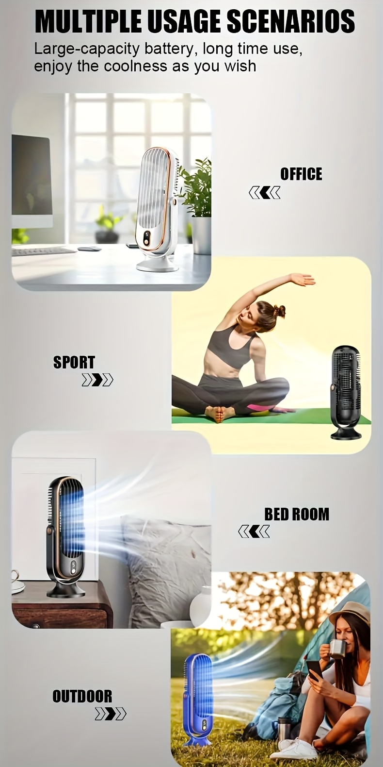 JKUOO Portable USB Desk Fan - Compact Dual-Blade Design, Powerful Airflow, 5 Speed Settings, Rechargeable Lithium Battery, Ideal for Office, Travel, Camping, RV Use, Outdoor Desk Fan | Modern Desk Fan | Durable Desk Fan