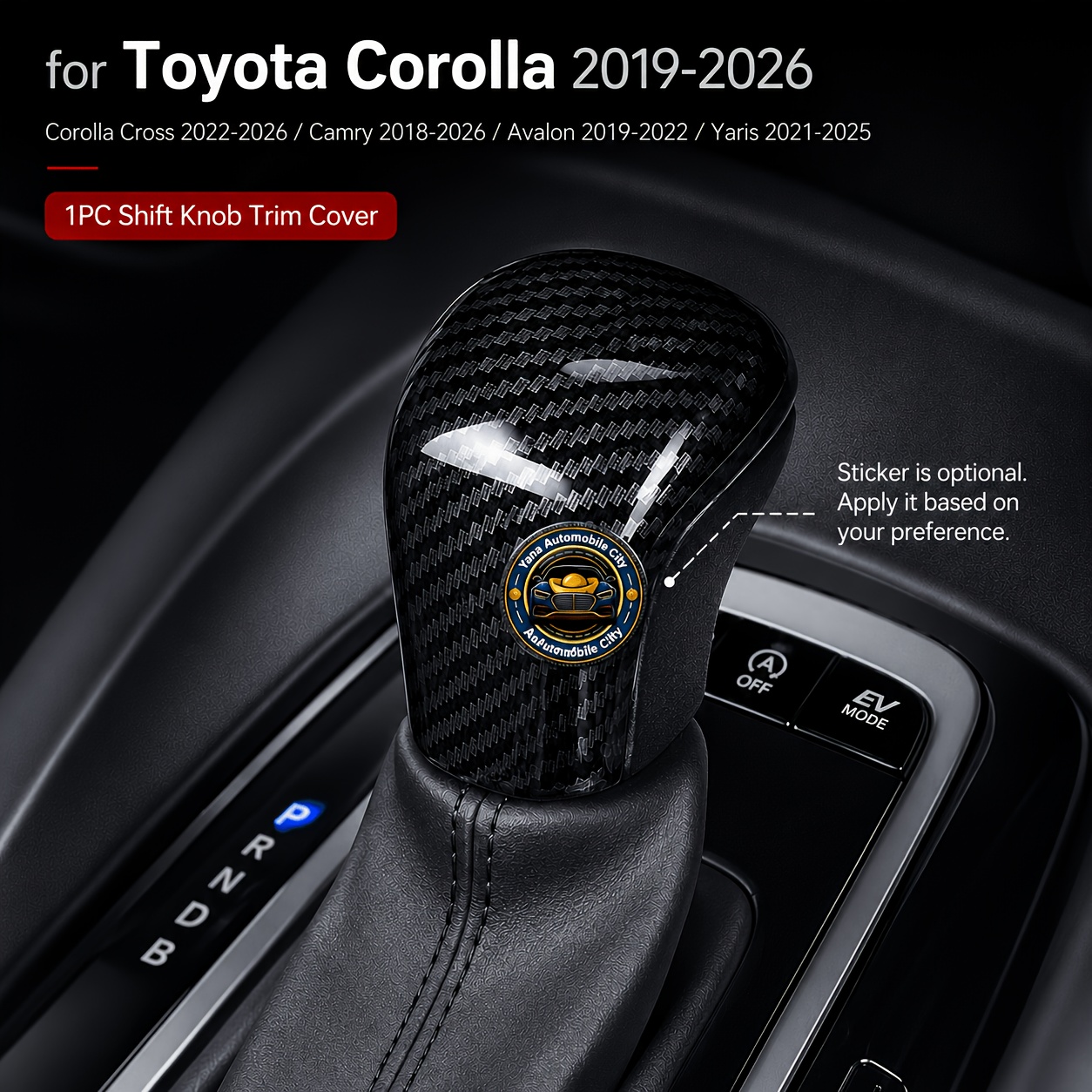 TEMU Cache de pommeau de de vitesse style fibre de carbone 1 pour Toyota Corolla 2019-2026, Corolla Yue 2022-2026, 2018-2026, Dragon asiatique