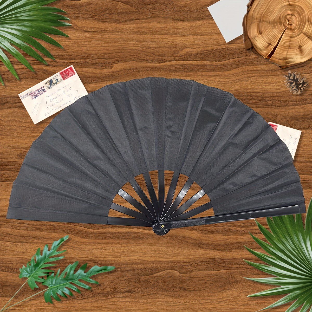 TEMU 1pc D Solid Color Minimalist Large Fan For Men Women Handheld Folding Fan Chinese Japanese Fu Tai Chi Handheld Fan For Music Festival, Weddings,