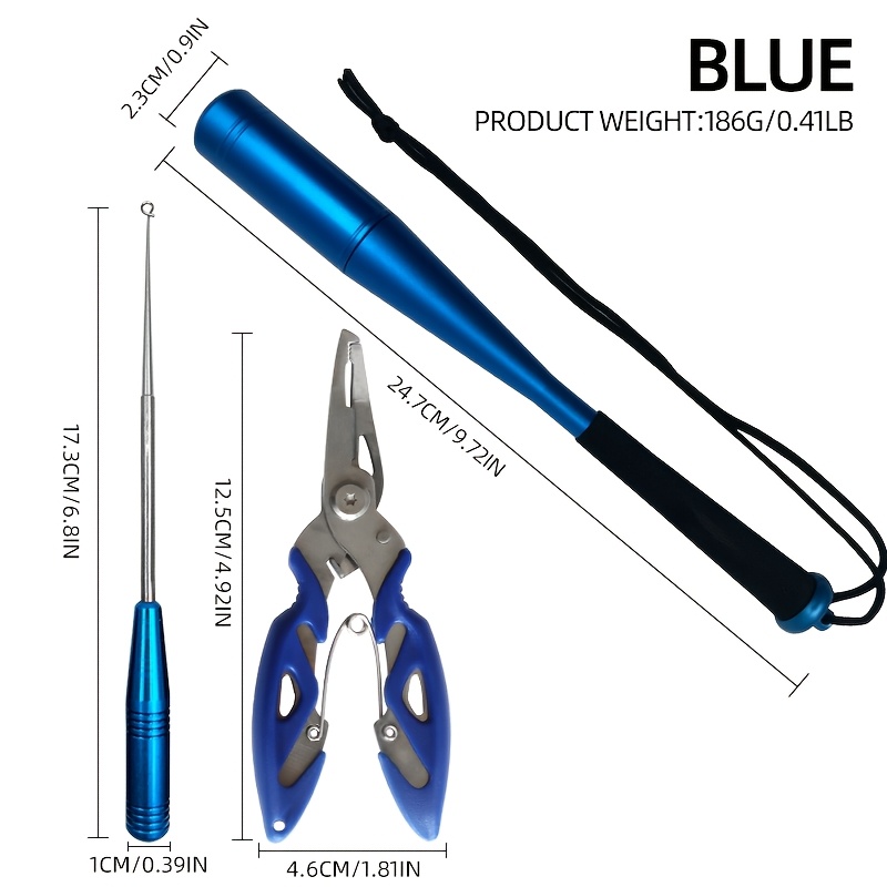 TEMU 3pcs Fishing Multi Tools Set With Fishing Pliers, Hook Remover Fishing Disgorgers And Aluminium Alloy Fishing Bat Fish Tools Additions Set