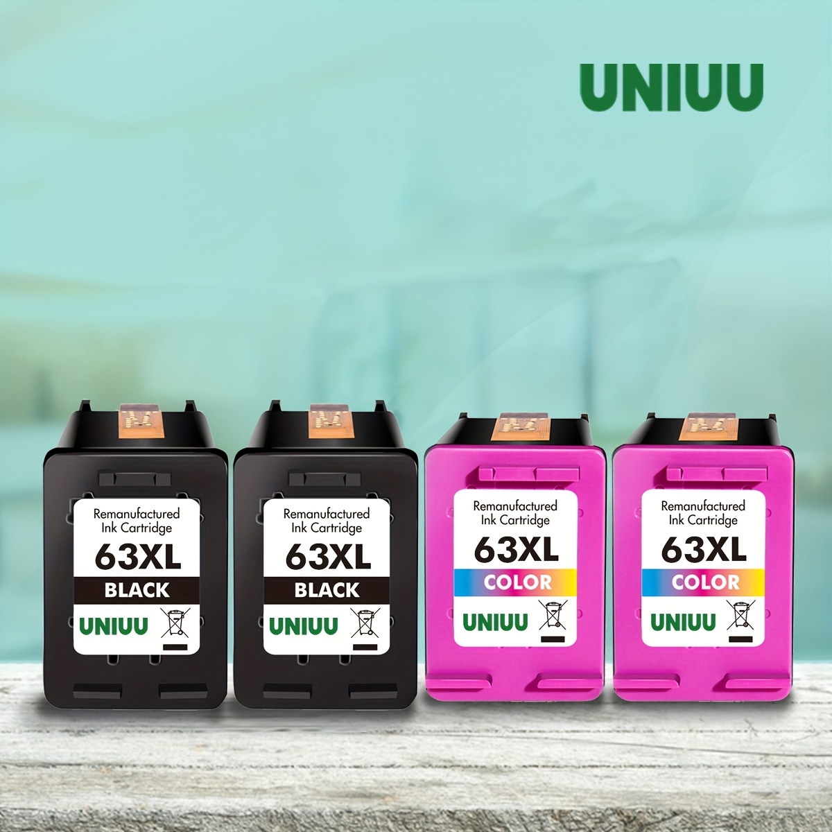 TEMU Uniuu 63xl Printer Ink For 63 Ink Cartridge Replacement For 63xl Combo Work With 3830 4650 5255 4520 4512 1112 3630 3634 3639 Printer(2 Black, 2