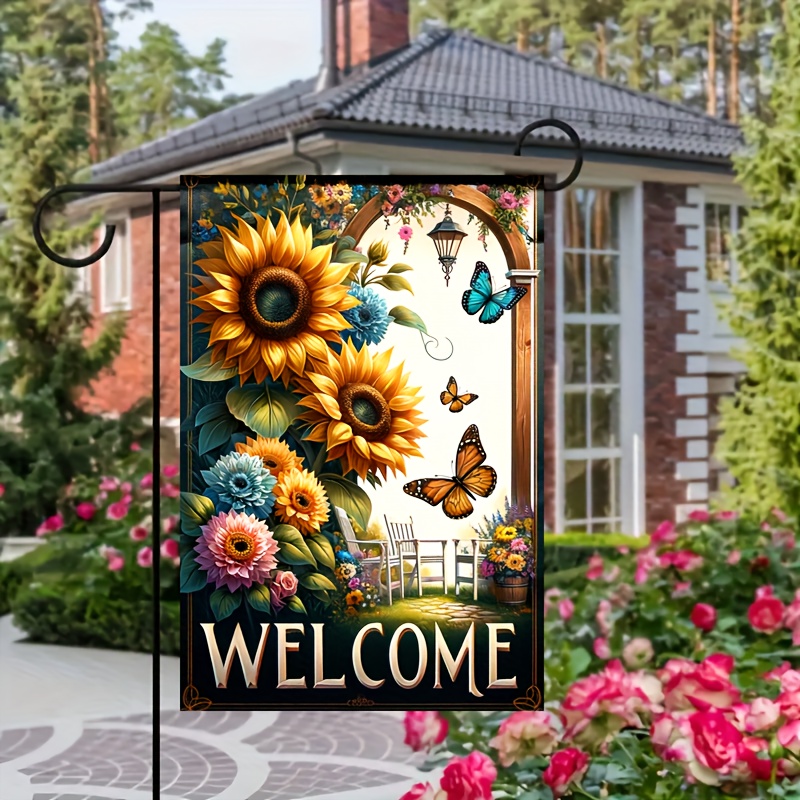 

1pc, Sunflower Garden Flag, Welcome Sign Spring Summer Garden Flag, 18" X 12" Yard Decorative Flag, Small Garden Flag Suitable For Outdoor Yard And Home Holiday Decorations (flagpole Not Included)