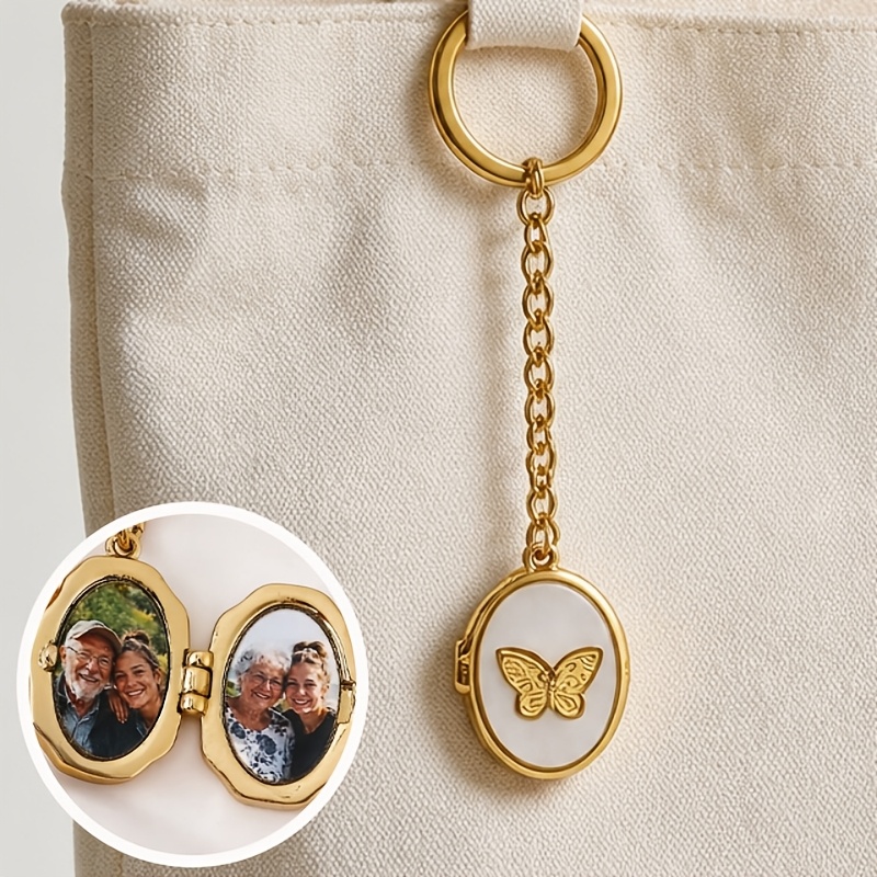 TEMU Personalized Custom Photo Box Keychain, Stainless Steel (can Hold 2 Photos) Keychain, Waterproof And Durable Accessory, Personalized Holiday