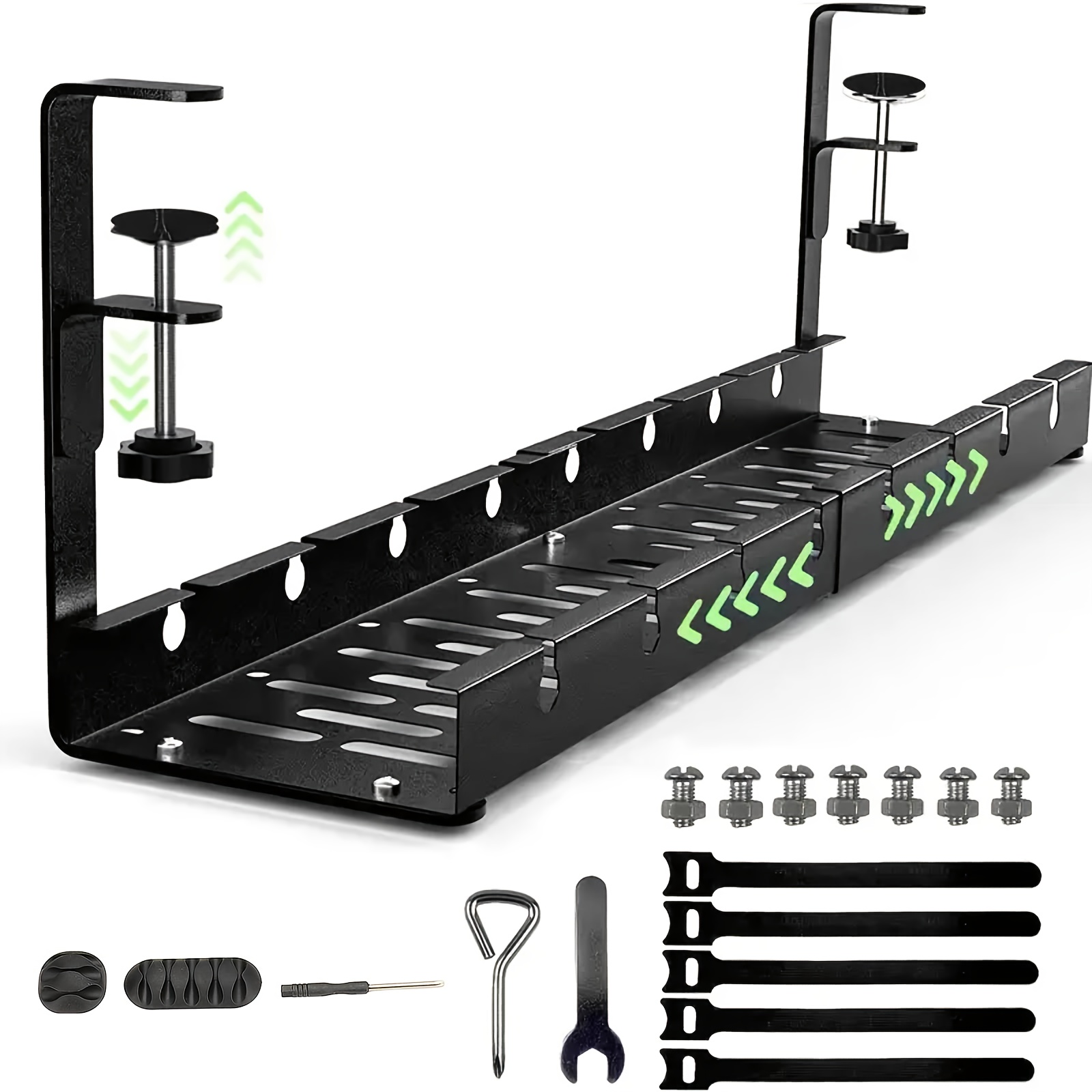 No Drill Under Desk Cable Management Tray, 11.42inch-20.87inch Retractable Under Desk Cable Tray For Wire Management, Under Desk Wire Management For Office And Home(black), Shelf Baskets