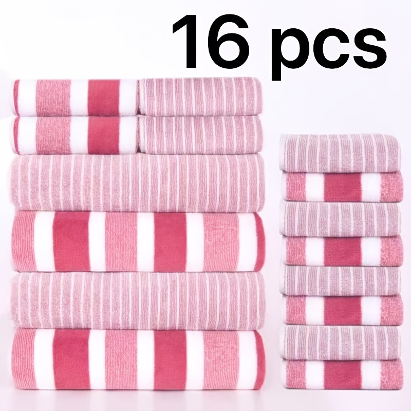 TEMU Super Soft And Comfortable 16pcs Premium Bath Towel Set - Includes 4 Thick Oversized Bath Towels, 4 Towels, And 8 Square Towels, Super Absorbent
