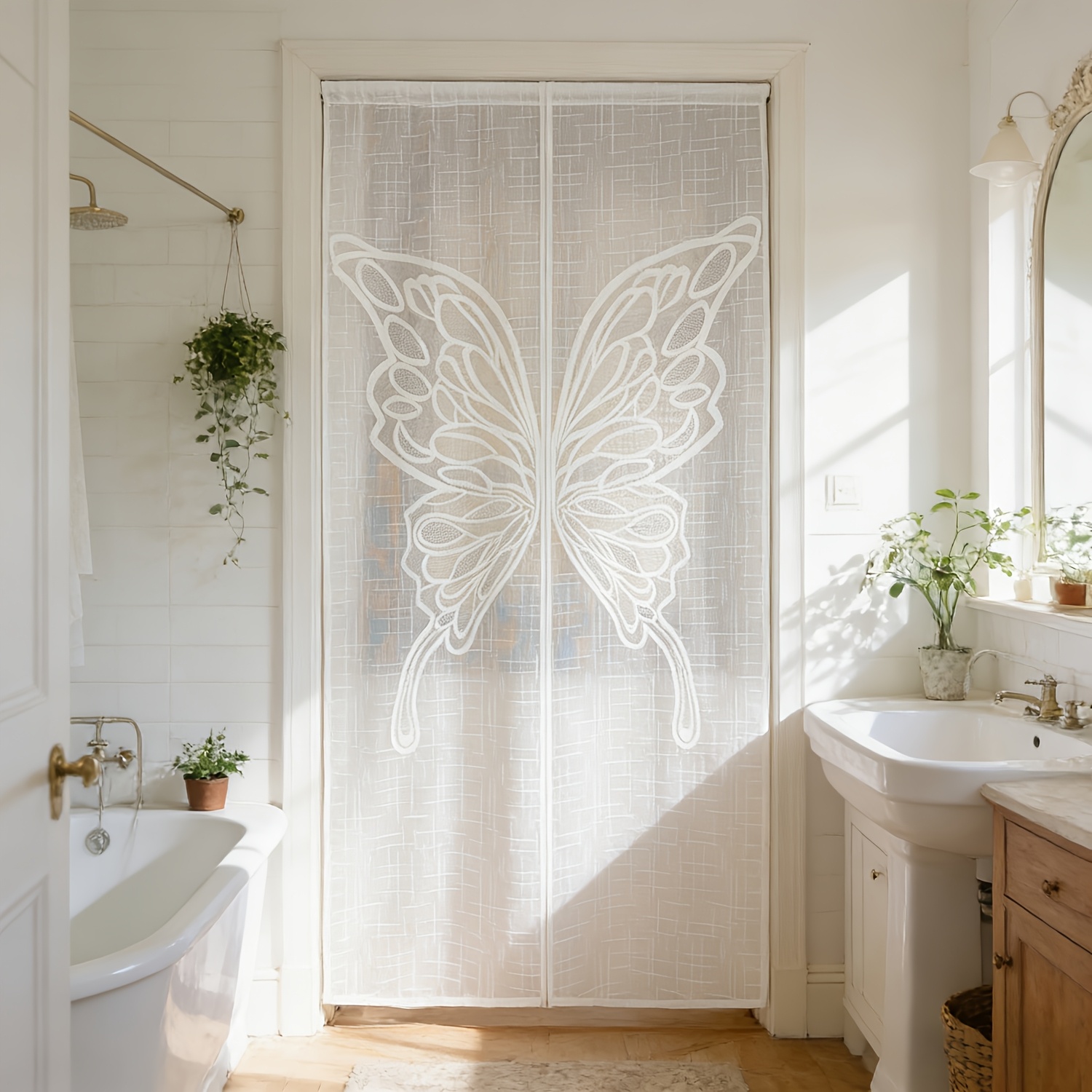 E-shop 1 Noren-Trennwand im japanischen Stil, langer Türvorhang, Netz-Spitzen-Schmetterlingsvorhang für Wohnzimmer, Balkon, Pavillon, Outdoor-Vorhänge,