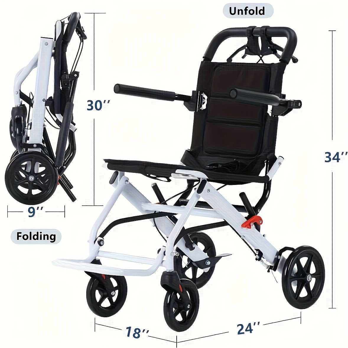 Lightweight And Foldable Transport Wheelchair, Weighing Only 8.62 KG, Portable Adult/infant Stroller, Suitable for Elderly Individuals, Seniors, And People with Physical Disabilities for Travel, Can Fit In The Trunk Of A Car.