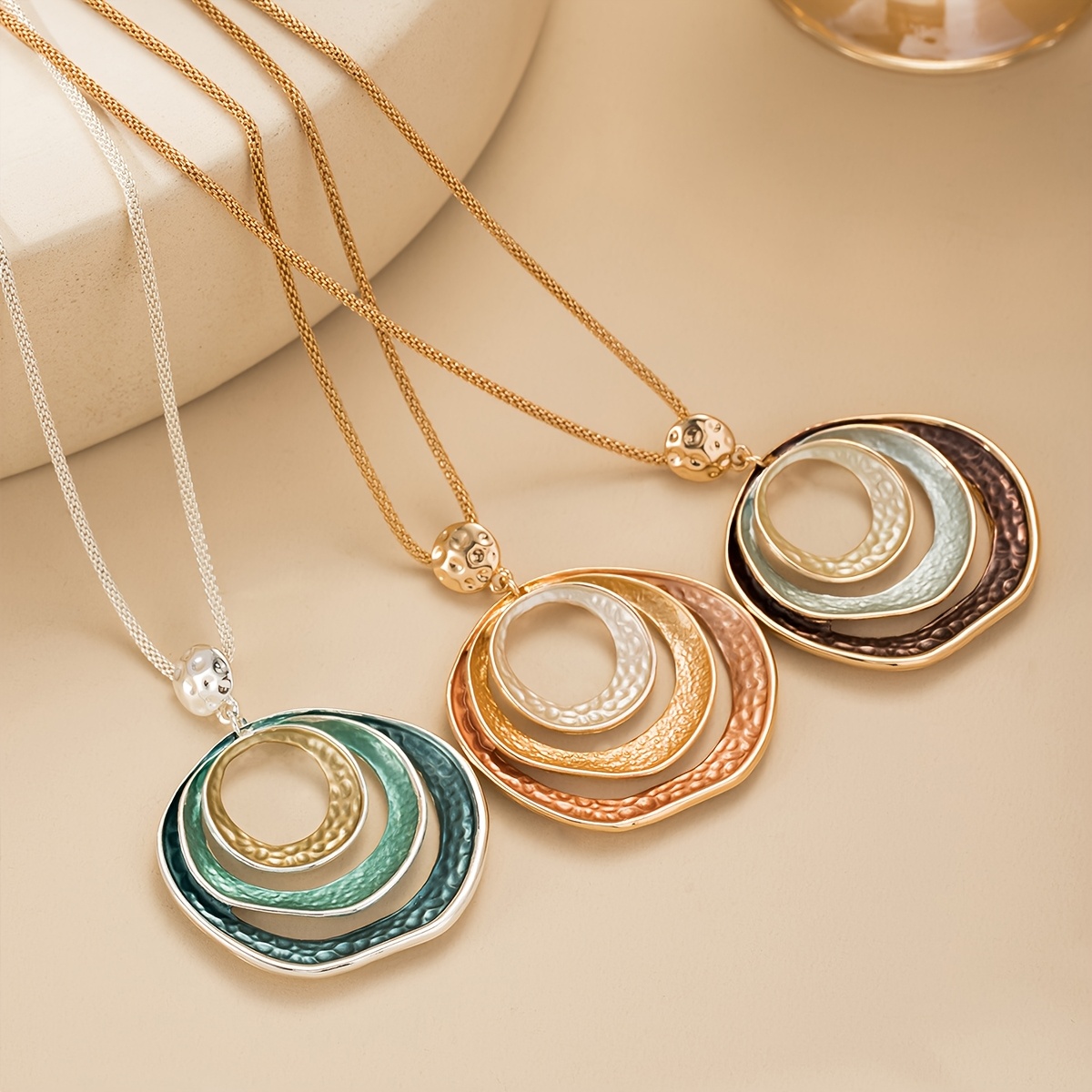 Zinc Alloy Simple Circular Geometric Pendant Necklace