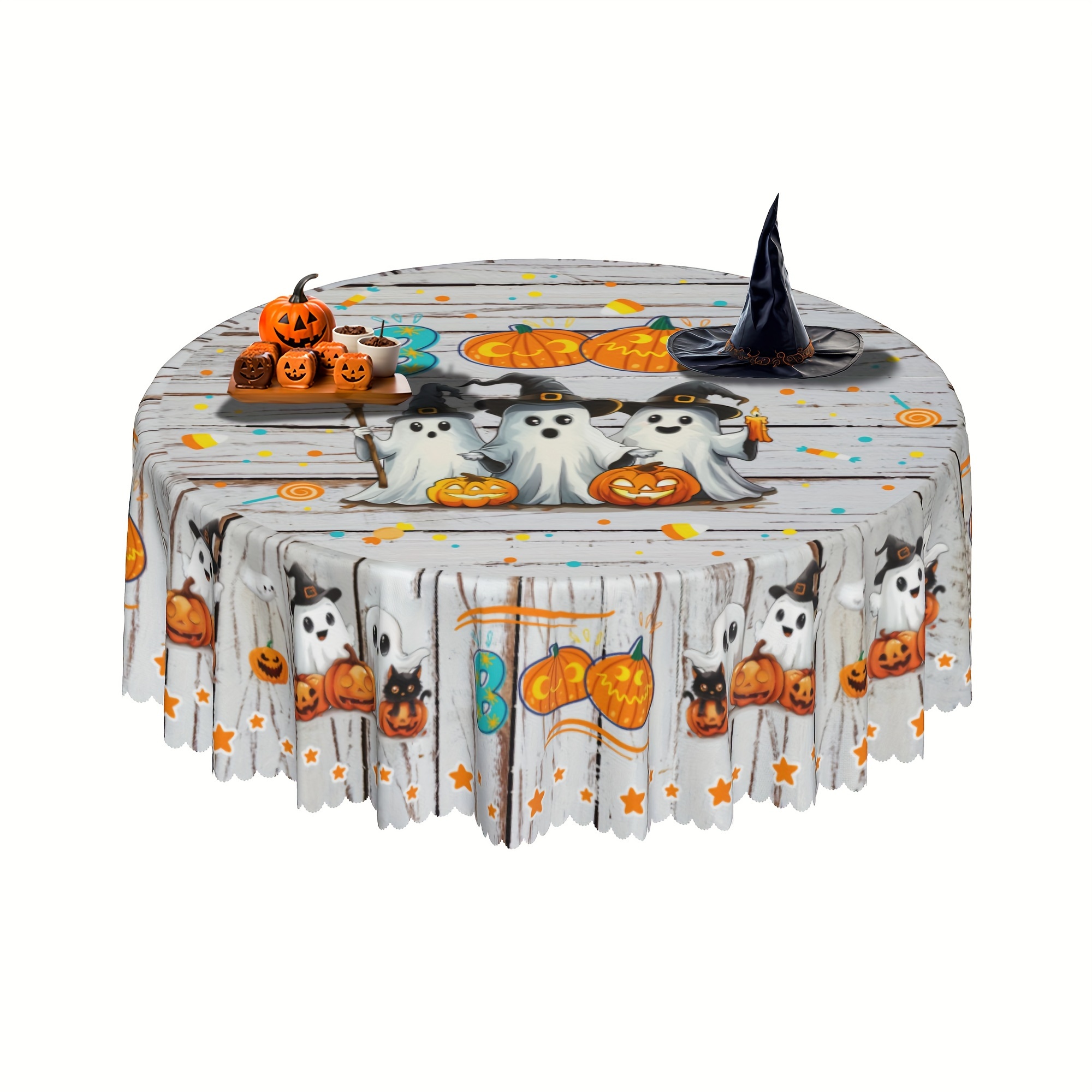 

-themed Polyester Tablecloth - & Pumpkin Design With Embossed , Stain & Water Resistant For Kitchen, Dining Room, Balcony, And Picnic Decor