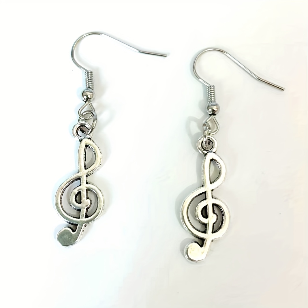 TEMU 1 Par de Pendientes Colgantes de Nota Musical a para Mujer, Joyería Musical Plateada Fácil de Usar