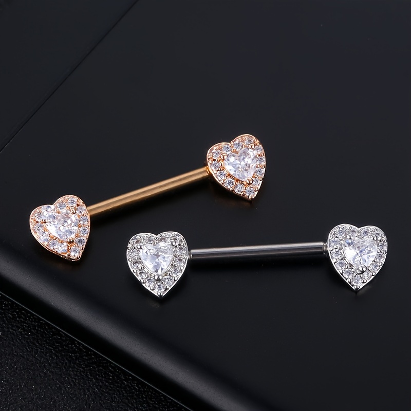 

1 Piece Of Women's Sexy Titanium Steel Breast Ring Human Piercing Jewelry, Double Peach Heart Zircon Jewelry, Straight Rod 1.6 * 16mm Breast Nail Breast Ring