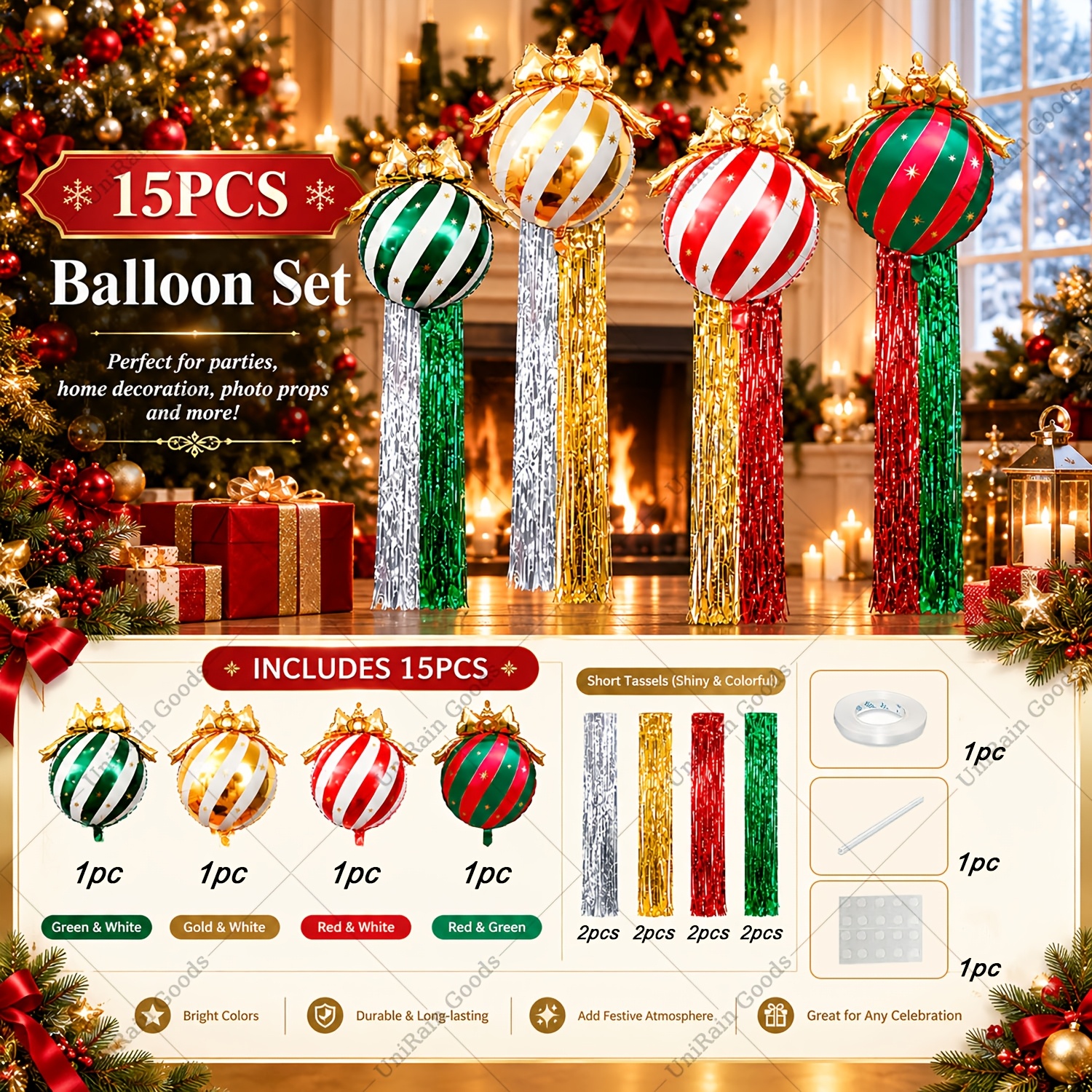 TEMU 15pcs -inch Bow Christmas Balloon Tassel Set, Suitable For Christmas Decoration, Birthday Party, Halloween Decoration, Engagement/wedding