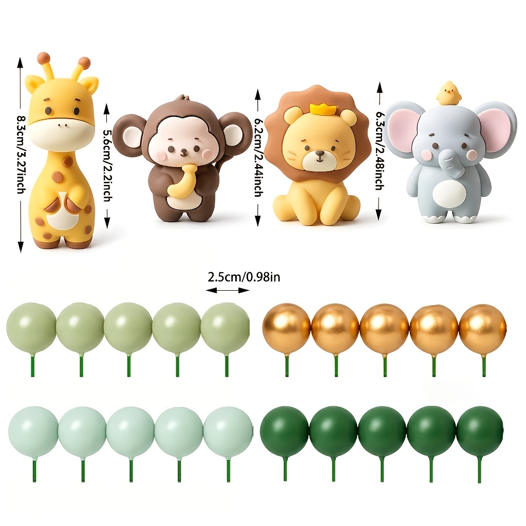 TEMU 24pcs Jungle Animal Cake Toppers, Palm Leaf Round Cake Decorations, Suitable For Wild Theme Birthday Party, Shower, Halloween And Christmas