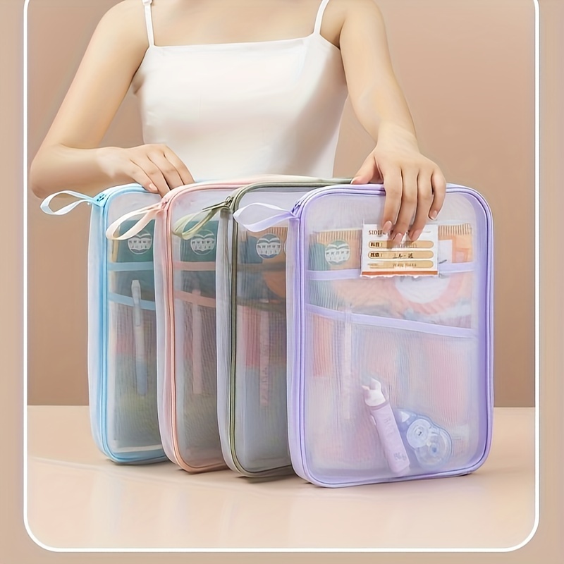 

1 Set Jiuqi-qf Nylon File Organizer Bag, 1 Transparent Theme, Gauze Carrying Case, 3-layer Storage, Large Capacity Exam Prep Holder