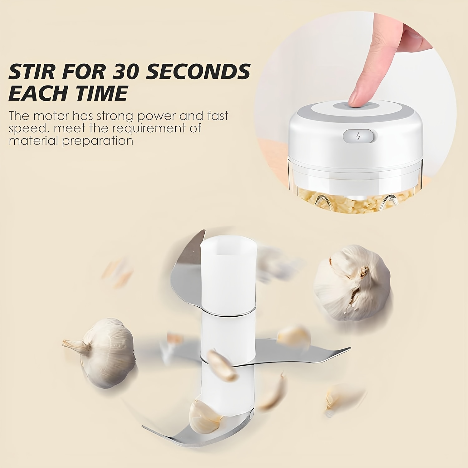 Cordless Electric Garlic Chopper and Mini Food Processor, Mini Electric Garlic Mincer with Rechargeable Battery, USB Charging Grinder - Compact Portable Design, 1600 RPM Motor Speed, Cordless Food Processor, Perfect for Garlic, Ginger, Onion